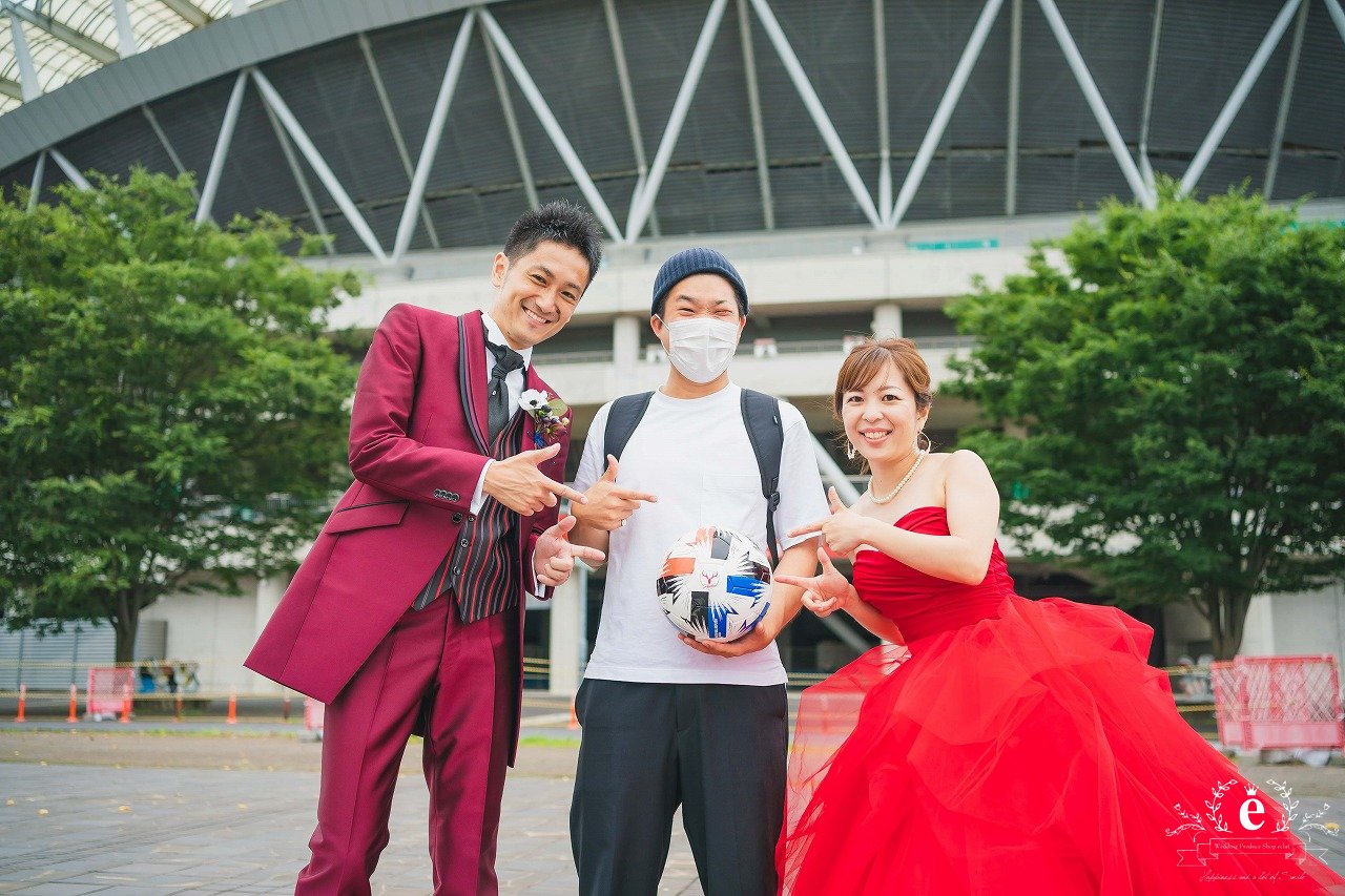 カシマスタジアム　前撮り　フォトウェディング　洋装　サッカー　ファン　鹿島　水戸　エクラ